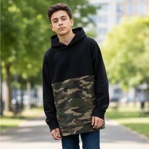 Amnesia black camo young man teen size small hoodie sweatshirt